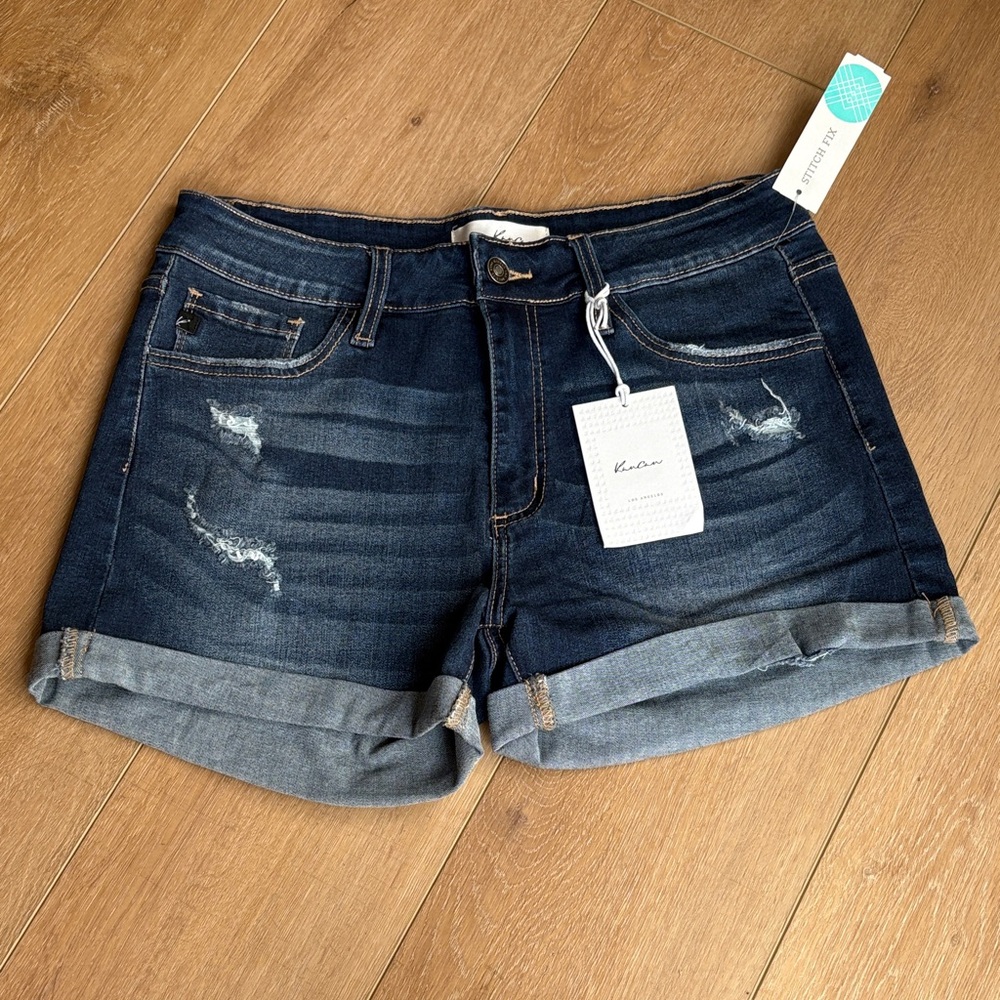 KanCan Dark Blue Distressed Roll-Cuff Denim Shorts - by Stitch Fix.  NWT